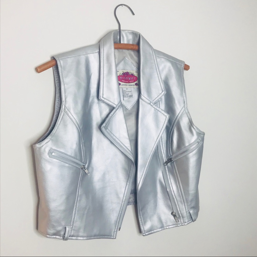 Vintage retro 2000 metallic gray jacket vest